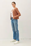 Open Cardigan with Ribbed Edges in Terracotta