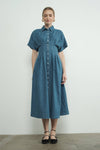 Button-Front Pleated Shirt Dress