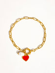 18K Gold Plated Non-Tarnish Heart Pearl Chain Bracelet