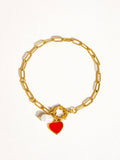 18K Gold Plated Non-Tarnish Heart Pearl Chain Bracelet