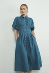 Button-Front Pleated Shirt Dress