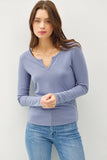 Soft Basic Split Neck Long Sleeve Knit Tee in Ivory