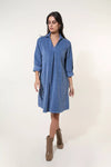 Thick Corduroy Dress with Collar in Jean