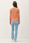 Soft Basic Split Neck Long Sleeve Knit Tee in Ivory