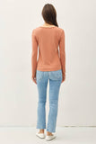 Soft Basic Split Neck Long Sleeve Knit Tee in Ivory