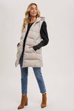 Longline Hooded Puffer Vest in Beige