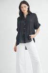 Solid Button Down Top in Black