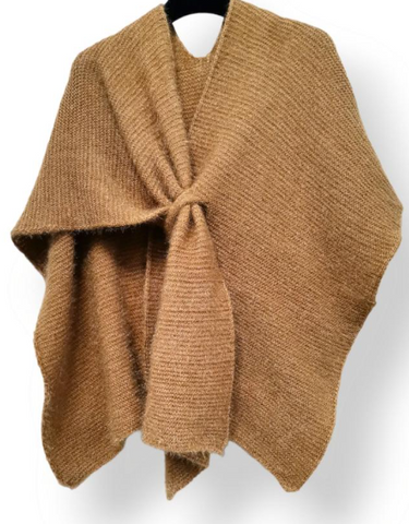 Italian Knit Crossover Cape with Loop in Camel