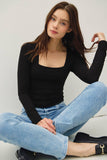 Basic Square Neck Long Sleeve Top in Black