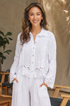 Linen Button-Down with Embroidery Trim