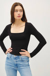 Basic Square Neck Long Sleeve Top in Black