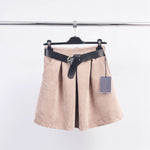 Belted Corduroy Short Skirt in Taupe