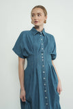 Button-Front Pleated Shirt Dress