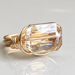 Gold Wire Wrapped Ring with Champagne Rectangle Crystal