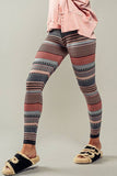 Multi Striped Sweater Knit Leggings in Charcoal