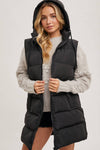 Longline Hooded Puffer Vest in Beige