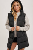 Longline Hooded Puffer Vest in Beige