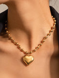 18K Gold Plated Non-Tarnish Large Heart Ball Chain Necklace