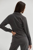 Zarina Brushed Ruched Button Up Top in Charcoal