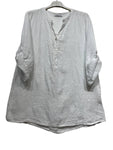 Linen Shirt with Sequin Flowers in White