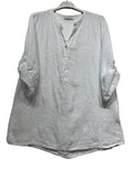 Linen Shirt with Sequin Flowers in White