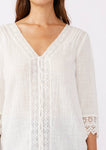 3/4 Sleeve V-Neck Button Down Blouse in Vanilla