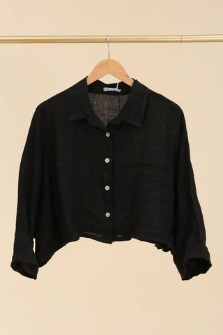 Collared Linen Shirt in Black