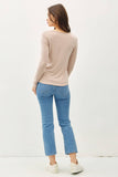 Soft Basic Split Neck Long Sleeve Knit Tee in Ivory