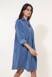 Thick Corduroy Dress with Collar in Jean