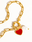 18K Gold Plated Non-Tarnish Heart Pearl Chain Bracelet