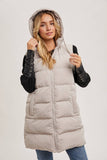 Longline Hooded Puffer Vest in Beige