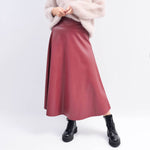 Flared Faux Leather Skirt in Bordeaux