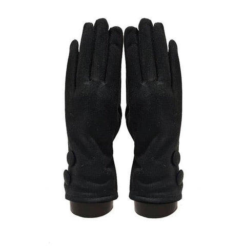 Suede Feel Black Texting Gloves with 2 Large Buttons