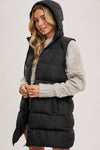 Longline Hooded Puffer Vest in Beige