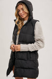 Longline Hooded Puffer Vest in Beige