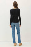 Soft Basic Split Neck Long Sleeve Knit Tee in Ivory